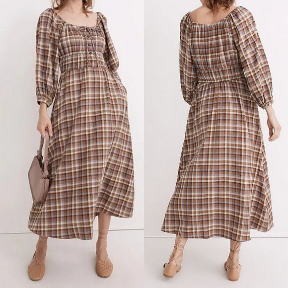 Madewell Gauze Sophia Plaid Cottagecore Midi Dress - Picture 1 of 7